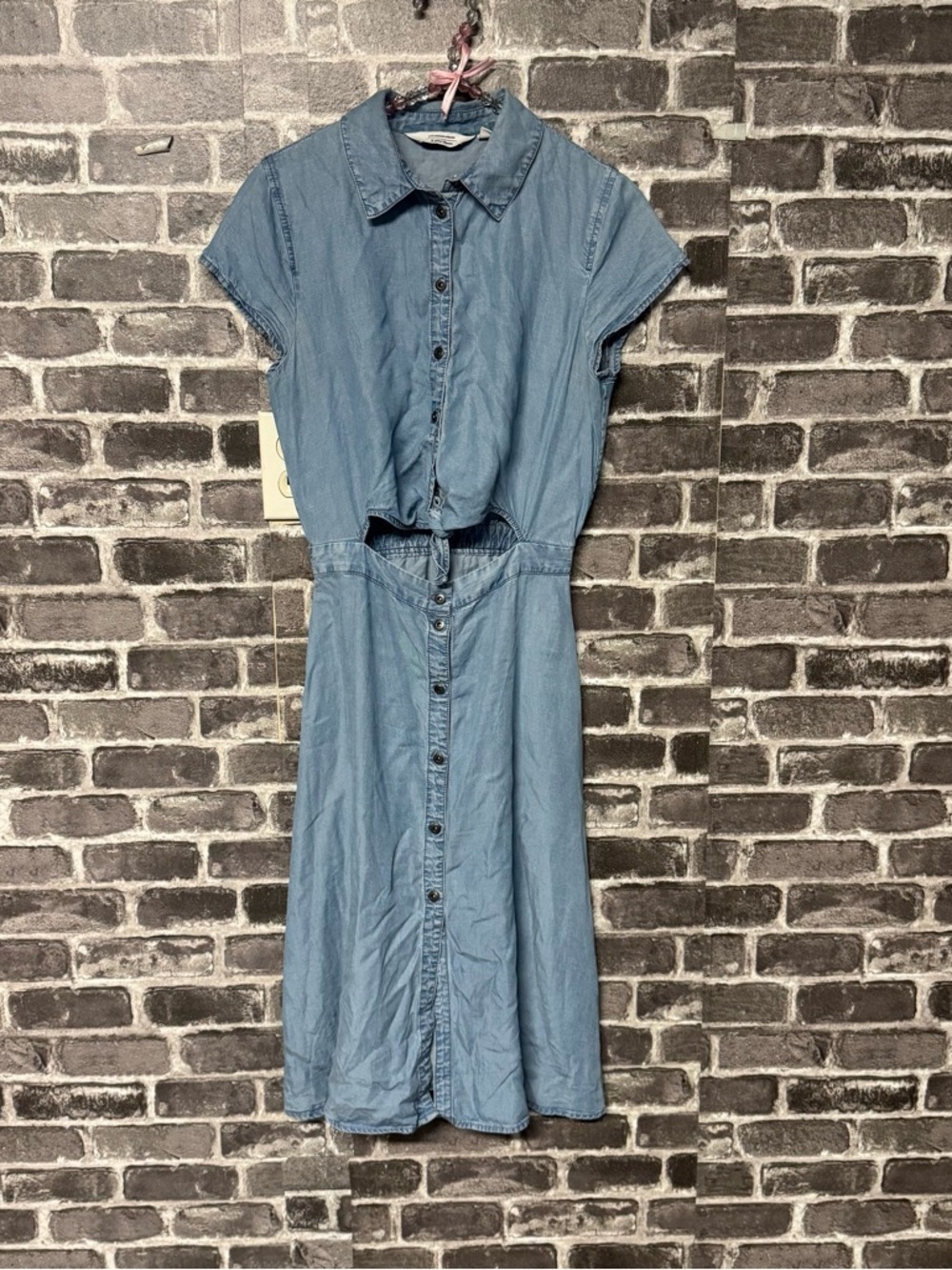 & other stories chambray button front shirt dress blue cut out collar
